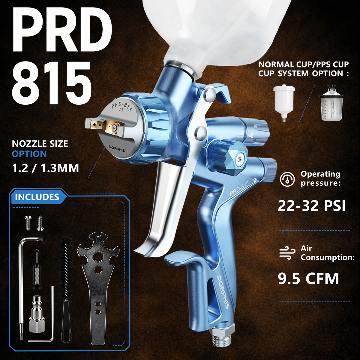 Porphis PRD-815 Spray Gun 1.3mm  - Blue
